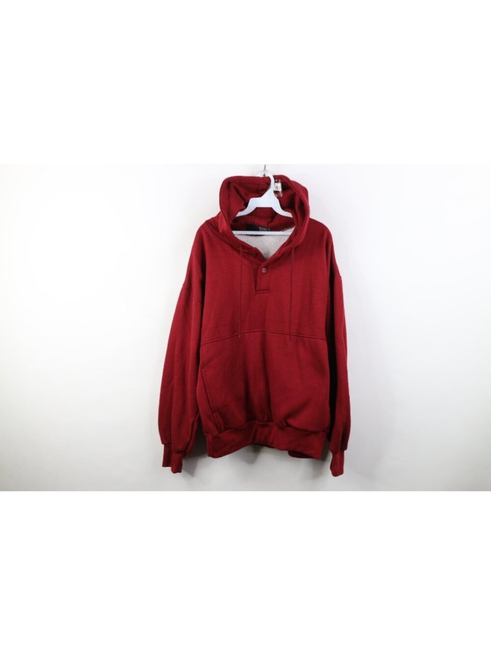 Vtg 90s Mens Large Blank Heavyweight Thermal Waffle Knit Lined Hoodie Sweatshirt